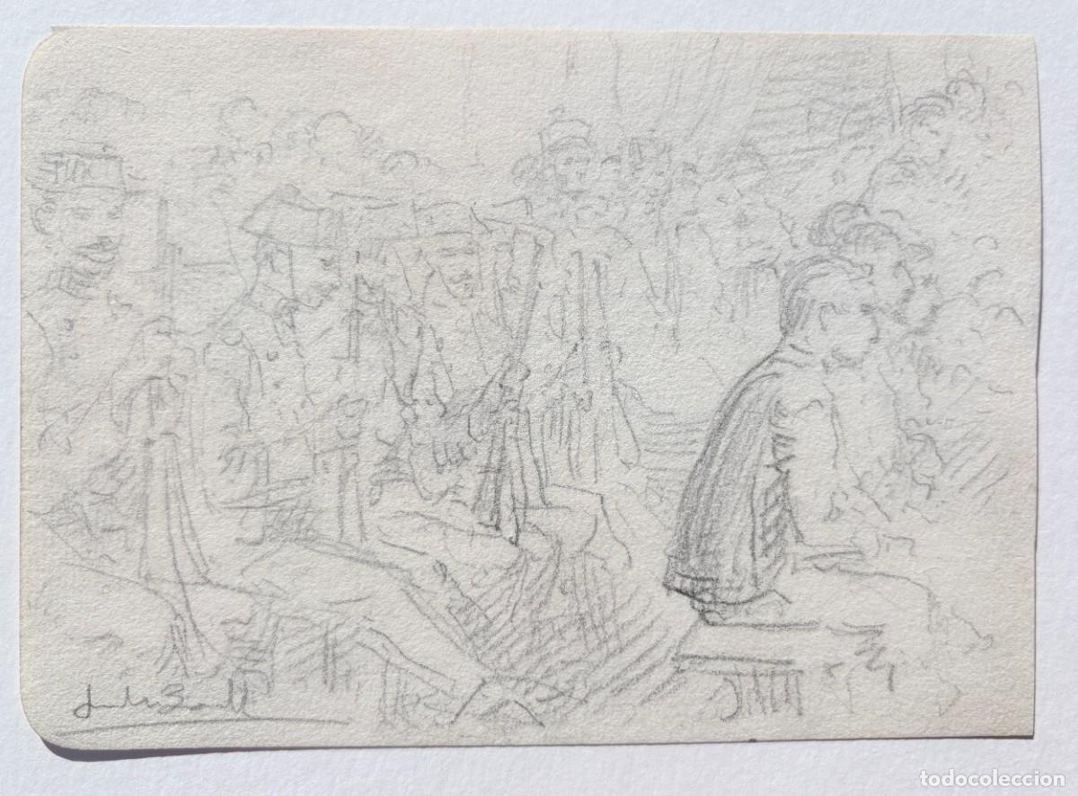Arte: Juli Borrell, escena del juicio a Joan Rull, 1908, l&aacute;piz sobre papel, en ambas caras, 11,2x17,1 cm