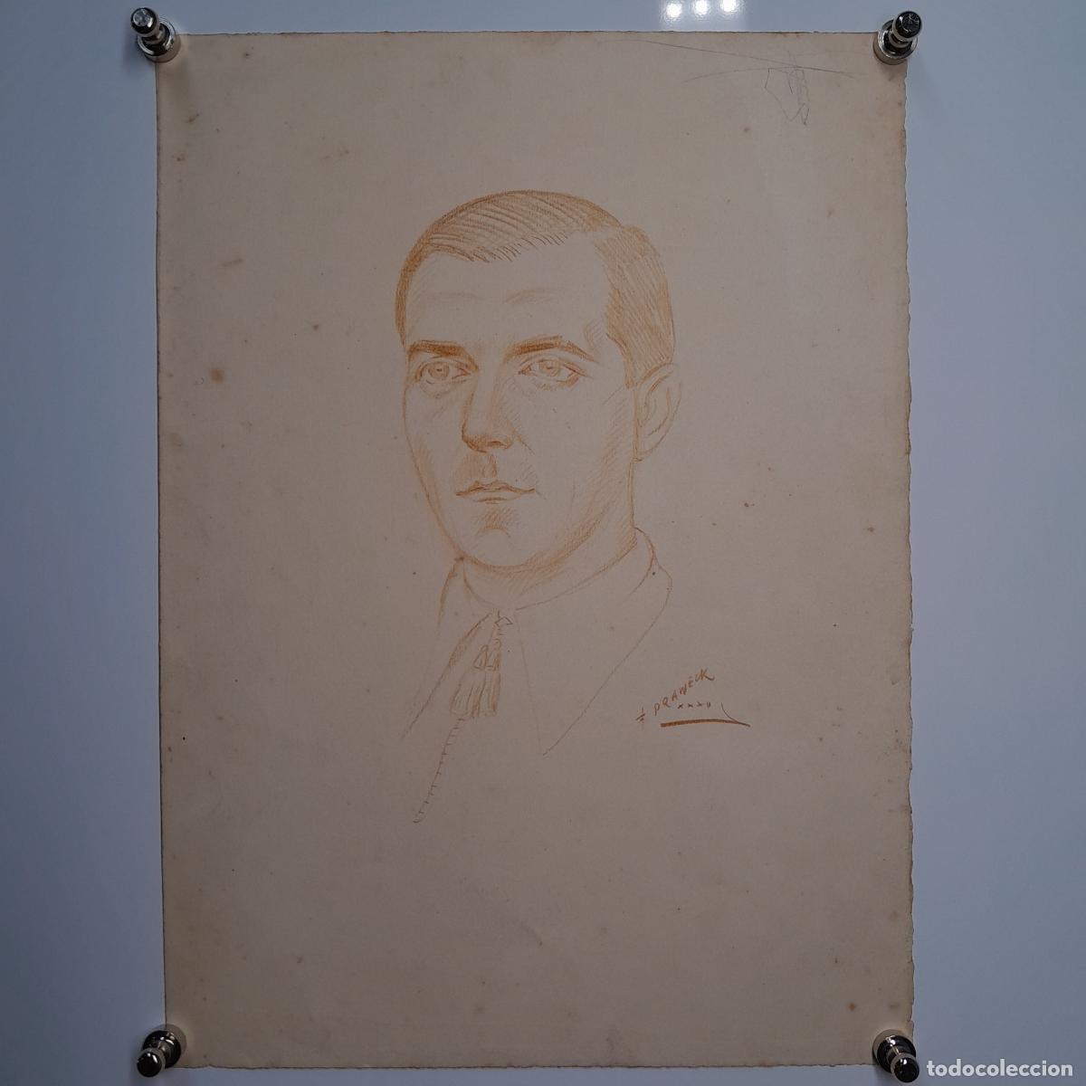 Arte: FIRMADO F. PRAWECK. DIBUJO A SANGUINA. RETRATO DE HOMBRE. 1932.