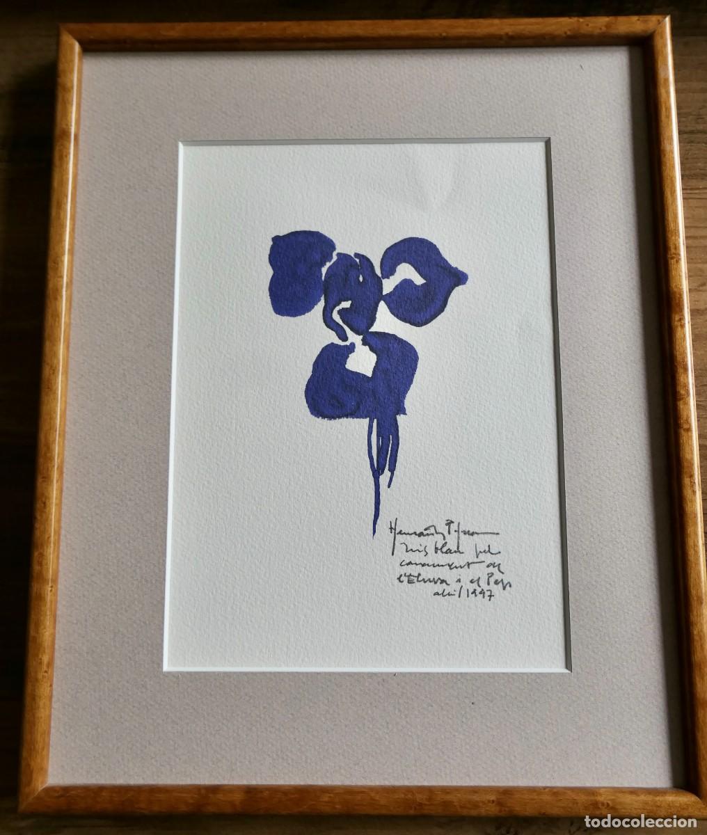Arte: dibujo a tinta o gouache azul sobre pape por Joan Hern&aacute;ndez Pijuan (Barcelona, 1931 &ndash; 2005).