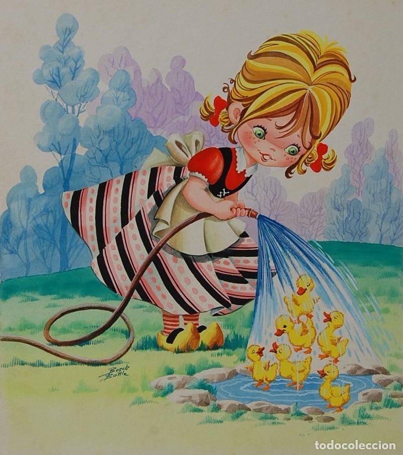 Arte: DIBUJO ORIGINAL 1977 - Marian y sus Animalitos , por Mercedes Asor