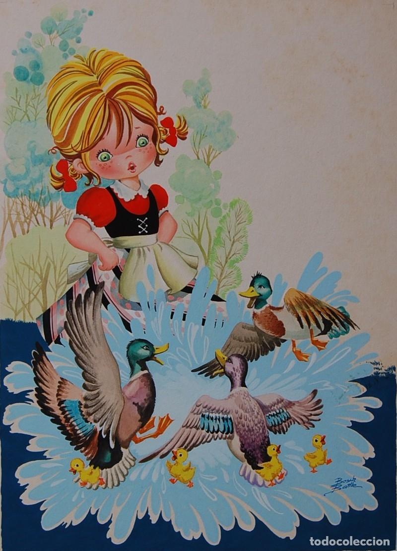 Arte: DIBUJO ORIGINAL 1977 - Marian y sus Animalitos - Patos y Pollitos
