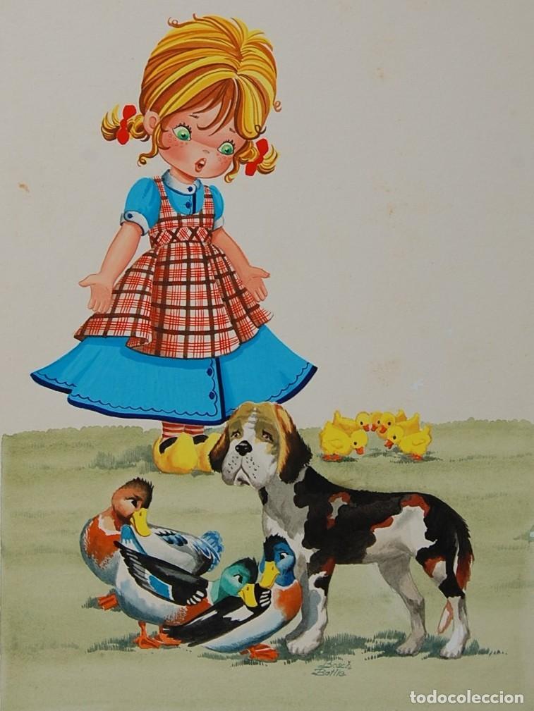 Arte: DIBUJO ORIGINAL 1977 - Marian y sus Animalitos - Ilustra Bosch Batlle
