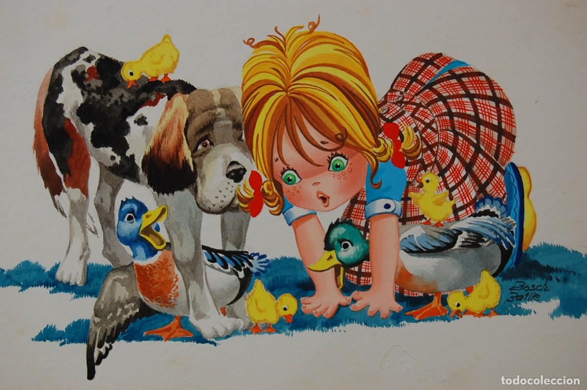 Arte: DIBUJO ORIGINAL 1977 - Marian y sus Animalitos - Regalo Infantil