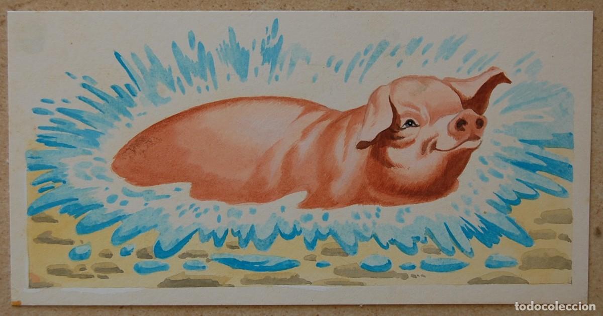 Kunst: DIBUJO ORIGINAL 1977 - Marian y sus Animalitos - Cerdito Feliz