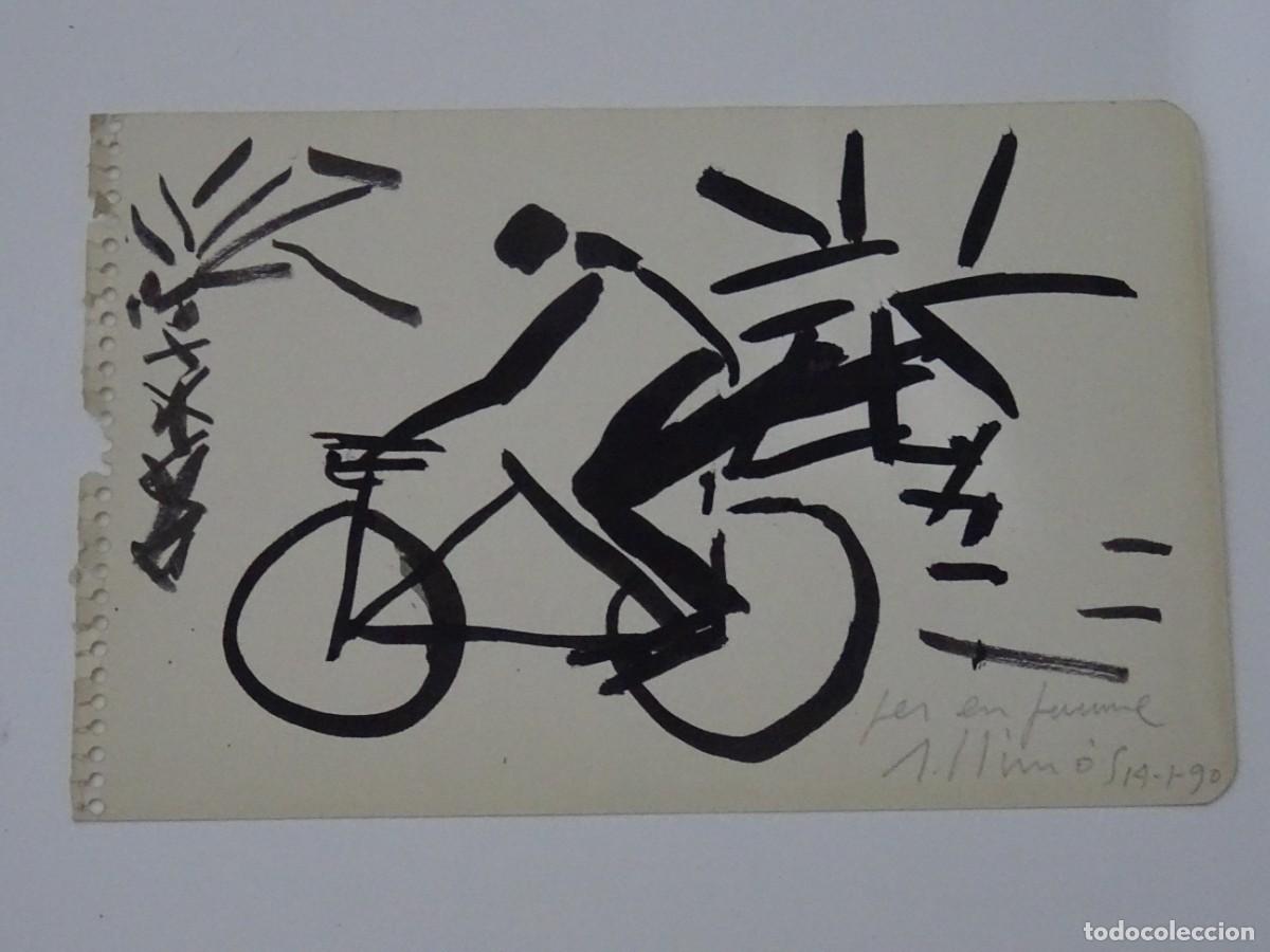 Arte: Dibujo Original de Robert Llim&oacute;s 1990 - Ciclista - 22x14cm