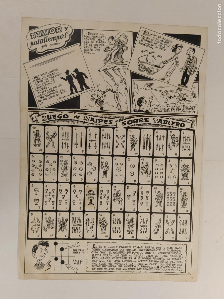 Arte: DIBUJO ORIGINAL A MANO - HUMOR Y PASATIEMPOS POR SNABAU & JUEGO DE NAIPES -VER FOTOS-(V-28.182)