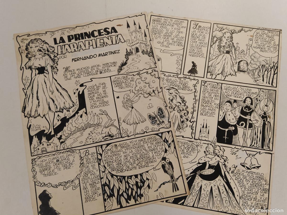 Arte: DIBUJO ORIGINAL A MANO - LA PRINCESA HARAPIENTA por FERNANDO MARTINEZ - 2 HOJAS -CUENTO-(V-28.182)