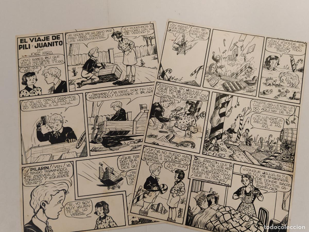 Arte: DIBUJO ORIGINAL A MANO - EL VIAJE DE PILI Y JUANITO por JOSE MIRA - 2 HOJAS -COMIC-(V-28.182)