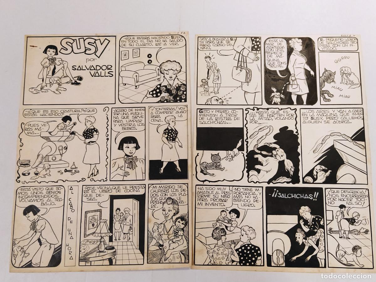 Arte: DIBUJO ORIGINAL A MANO - SUSY por SALVADOR VALLS - 2 HOJAS -COMIC-(V-28.182)