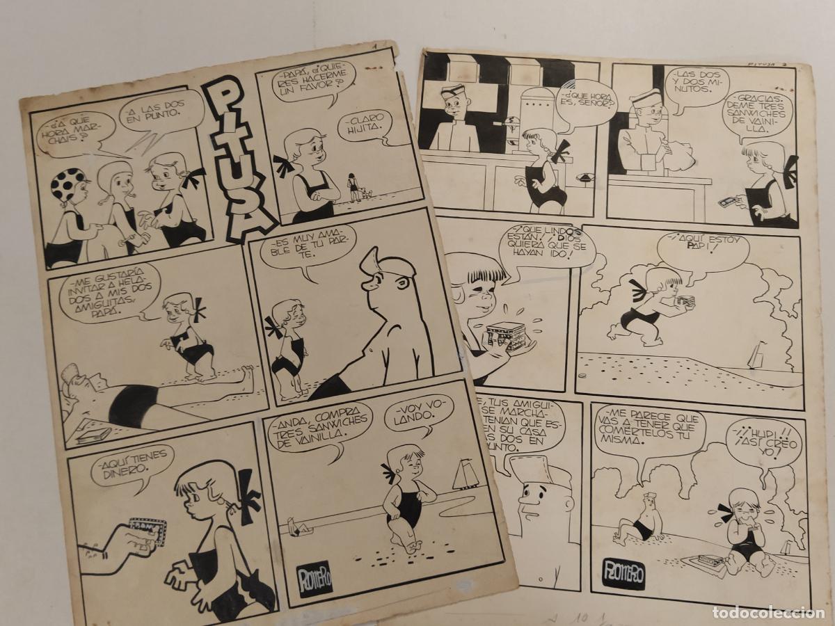Arte: DIBUJO ORIGINAL A MANO - PITUSA por ROMERO - 2 HOJAS - COMIC -(V-28.182)