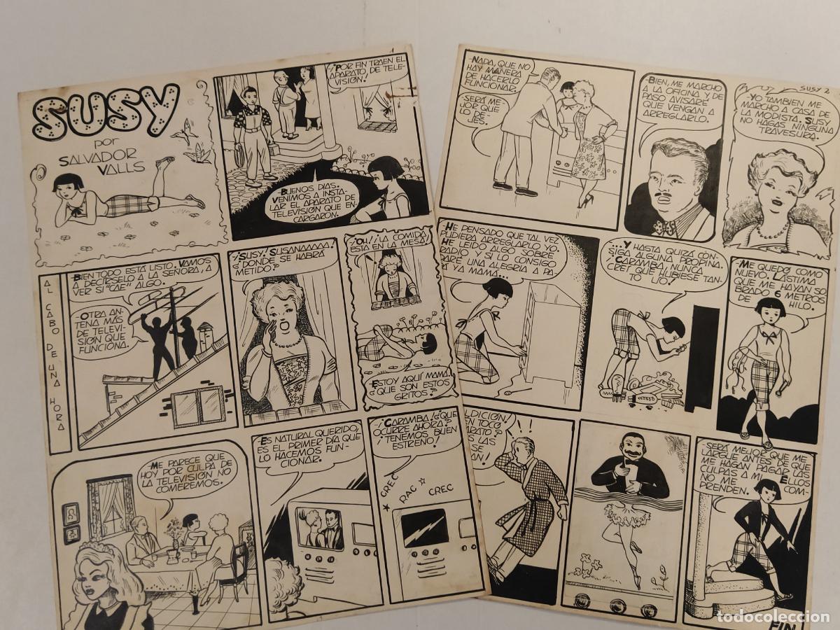 Arte: DIBUJO ORIGINAL A MANO - SUSY por SALVADOR VALLS - 2 HOJAS - COMIC -(V-28.182)