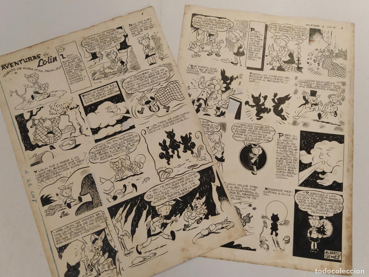 Arte: DIBUJO ORIGINAL A MANO - AVENTURAS DE LOLIN - ALBERTO GENIES - 2 HOJAS - COMIC -(V-28.182)