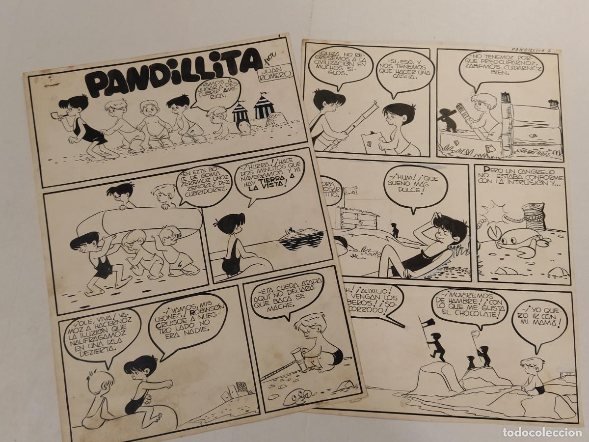Arte: DIBUJO ORIGINAL A MANO - PANDILLITA por JUAN ROMERO - 2 HOJAS - COMIC -(V-28.182)