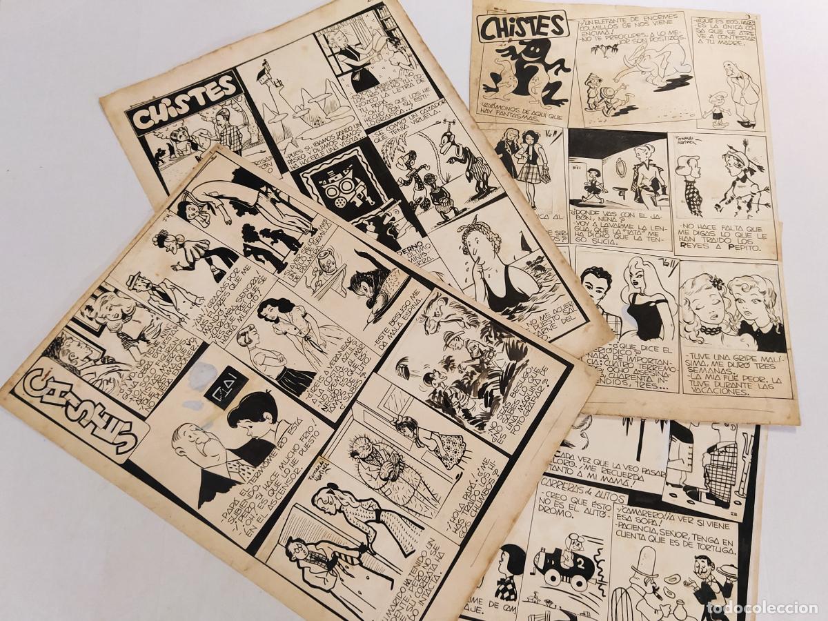 Arte: DIBUJO ORIGINAL A MANO - CHISTES por FERNANDO MARTINEZ - 4 HOJAS - COMIC -(V-28.182)
