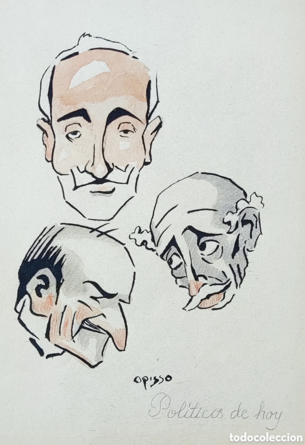 Arte: Ricard Opisso i Sala (1880-1966). Dibujo. Original. Firmado. Pol&iacute;ticos. Tinta. Barcelona.