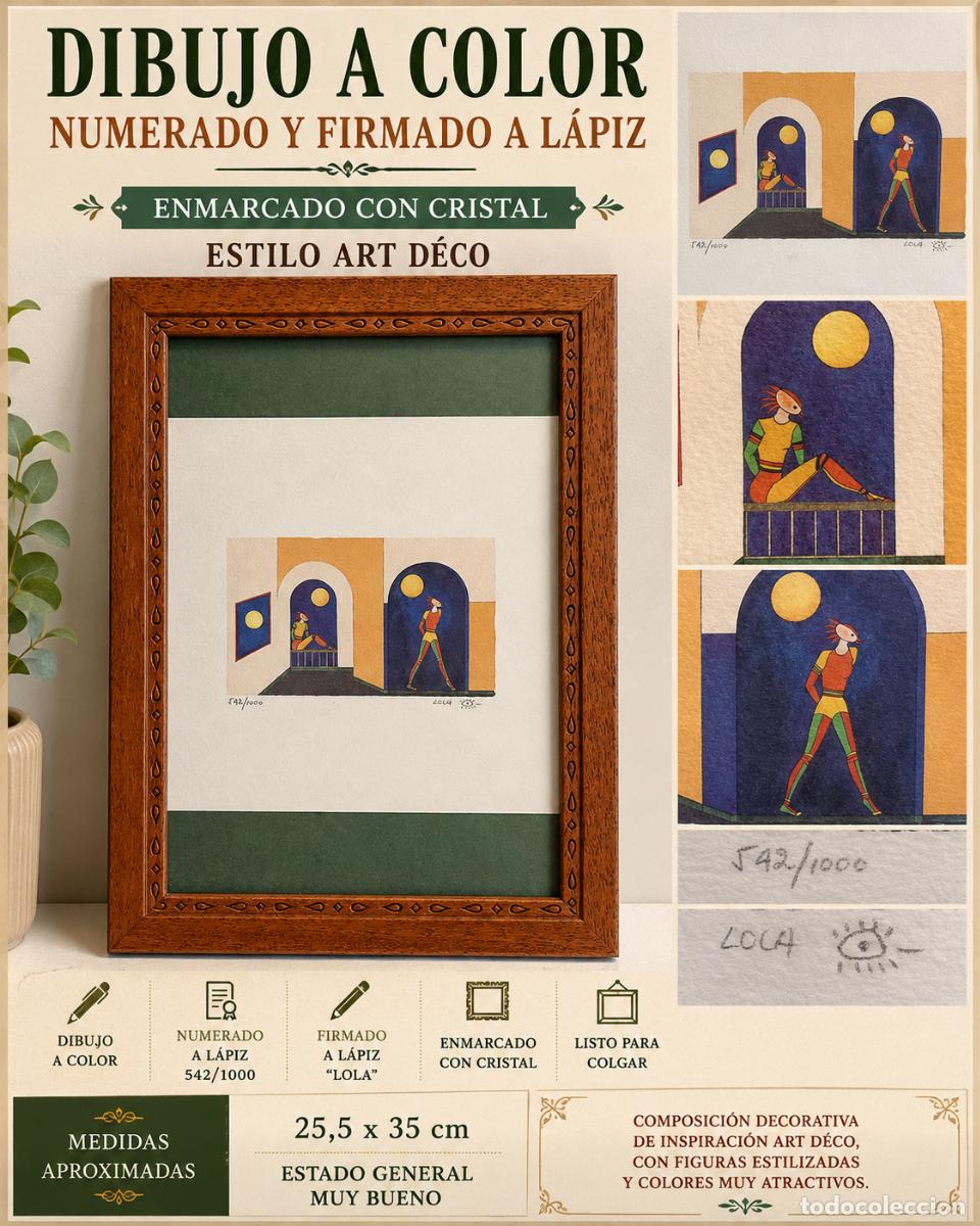 Arte: DIBUJO NUMERADO Y FIRMADO | ENMARCADO | ESTILO ART D&Eacute;CO | 25,5X35 CM
