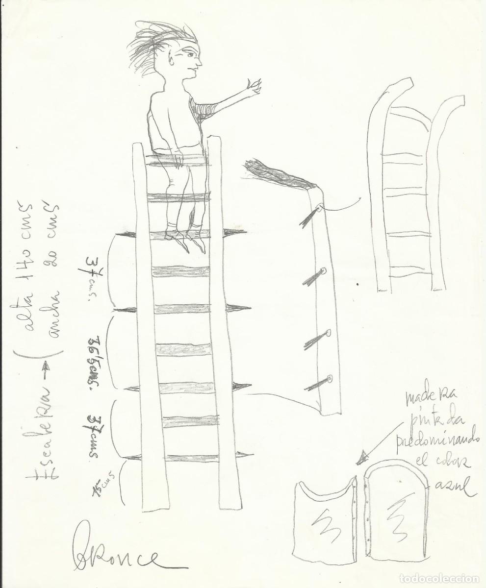 Arte: Antonio Beneyto. Dibujo l&aacute;piz sobre papel. Surrealismo. Escalera bronce. Proyecto. Sin firmar. 30x21