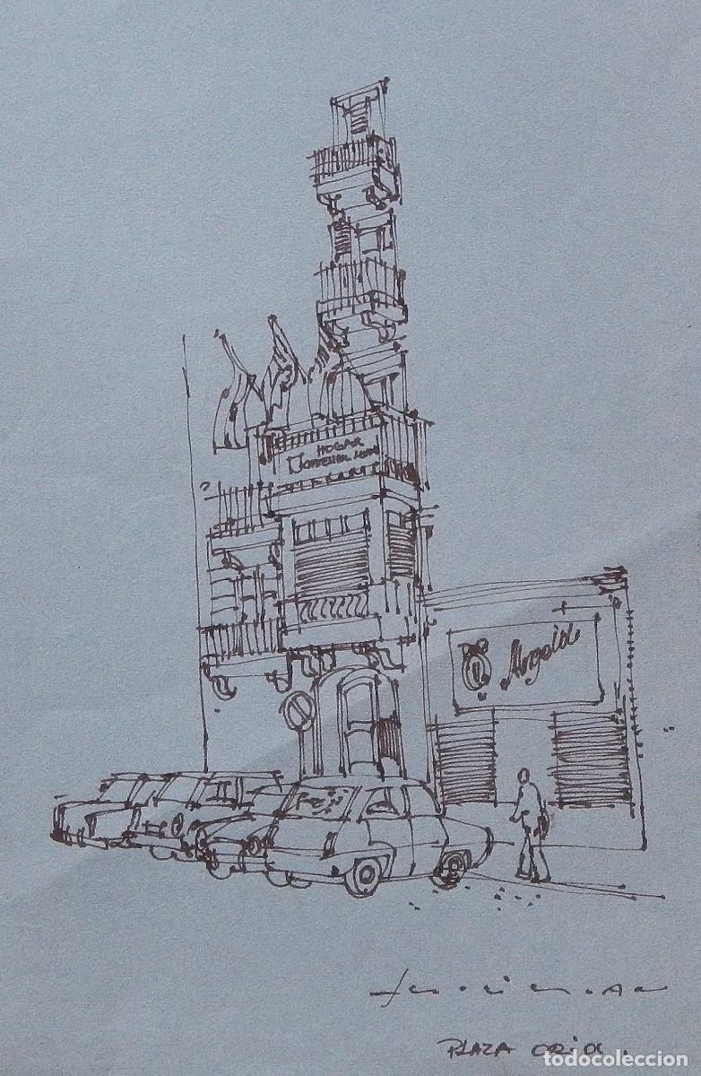 Arte: Carlos Enrique Lencinas G&oacute;mez. Tinta sobre papel. &rdquo;Barcelona. Plaza Sant Josep Oriol&rdquo;. Firmada mano.
