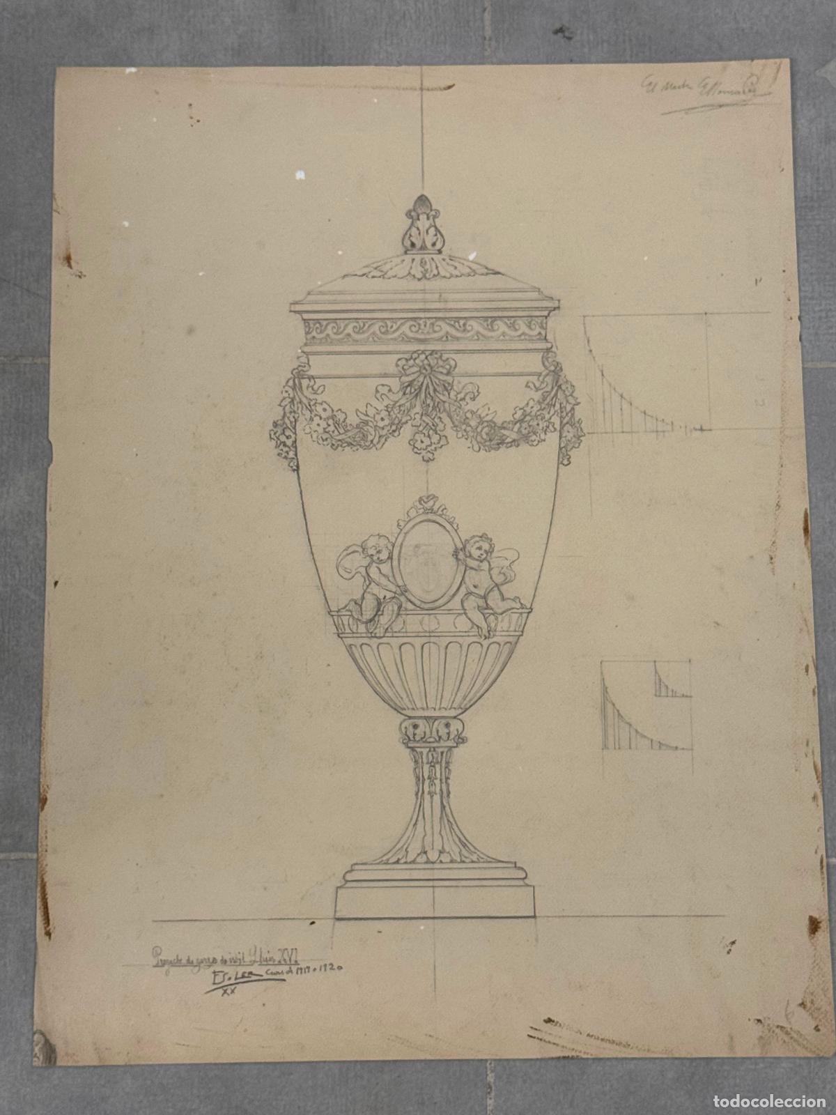 Arte: DIBUJO ORIGINAL A MANO - A&Ntilde;O 1917 - PROJECTE DE GERRO -VER FOTOS