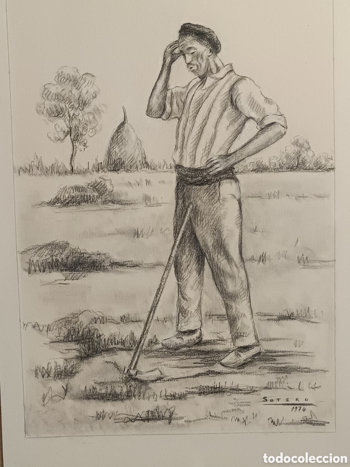 Arte: DIBUJO A CARBONCILLO DE LABRADOR DEL PINTOR ASTURIANO JOS&Eacute; SOTERO FERN&Aacute;NDEZ (MUROS 1905). CANSON