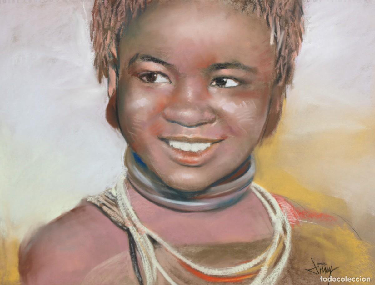 Arte: DOMINGO ALVAREZ GOMEZ (1942) DIBUJO A PASTEL. RETRATO DE UNA AFRICANA