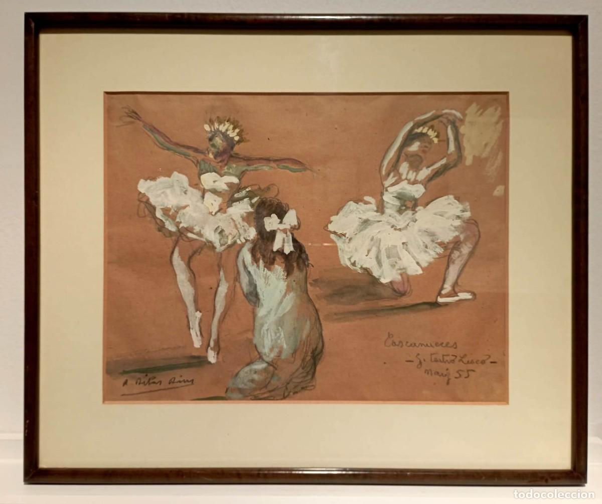 Arte: RAMON RIBAS RIUS (1903-1983). Dibujo bailarina, &rdquo;Cascanueces&rdquo;, Teatre Liceu, 1955