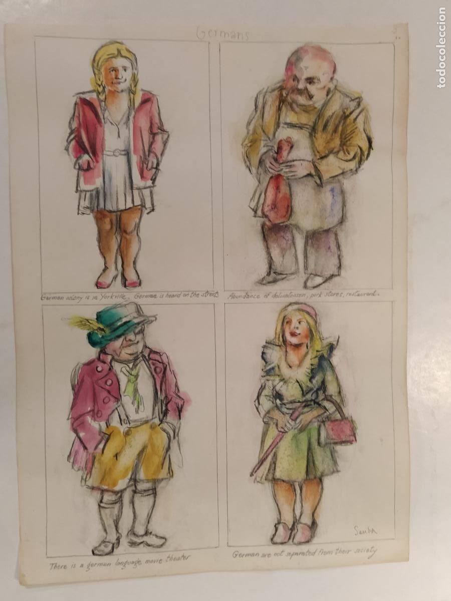 Arte: SEUBA - DIBUJO ORIGINAL PINTADO Y COLOREADO A MANO - GERMANS - NEW YORK'S TYPES -VER FOTOS