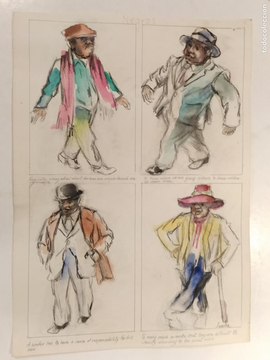 Arte: SEUBA - DIBUJO ORIGINAL PINTADO Y COLOREADO A MANO - NEGROS - NEW YORK'S TYPES -VER FOTOS