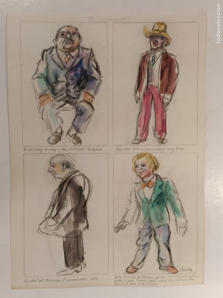 Arte: SEUBA - DIBUJO ORIGINAL PINTADO Y COLOREADO A MANO -MILLONARIOS-NEW YORK'S TYPES-VER FOTOS