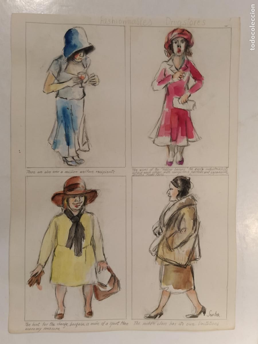 Arte: SEUBA - DIBUJO ORIGINAL PINTADO Y COLOREADO A MANO -FASHIONMABLES DRUGS-NEW YORK'S TYPES-VER FOTOS