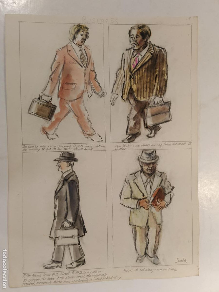 Arte: SEUBA - DIBUJO ORIGINAL PINTADO Y COLOREADO A MANO -BUSINESS-NEGOCIOS-NEW YORK'S TYPES-VER FOTOS