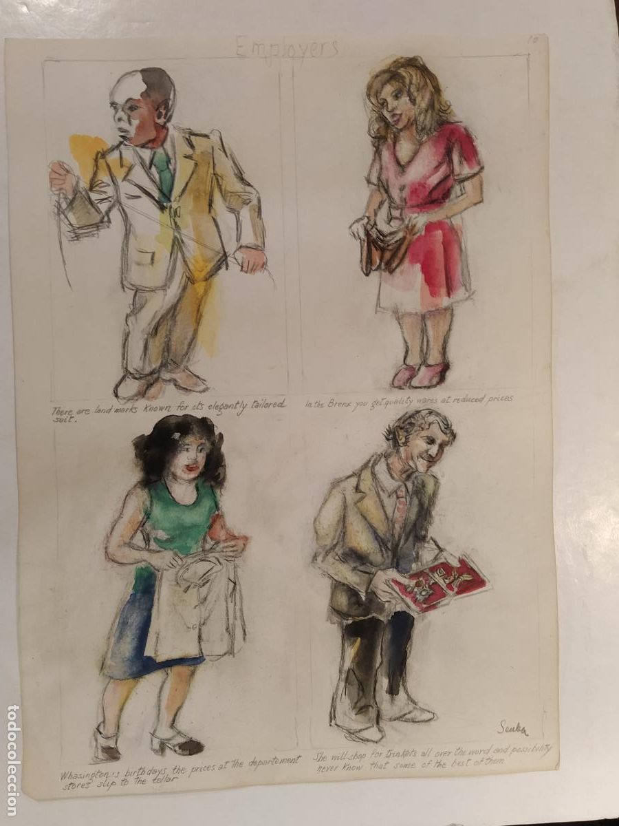 Arte: SEUBA - DIBUJO ORIGINAL PINTADO Y COLOREADO A MANO -EMPLOYERS-NEW YORK'S TYPES-VER FOTOS