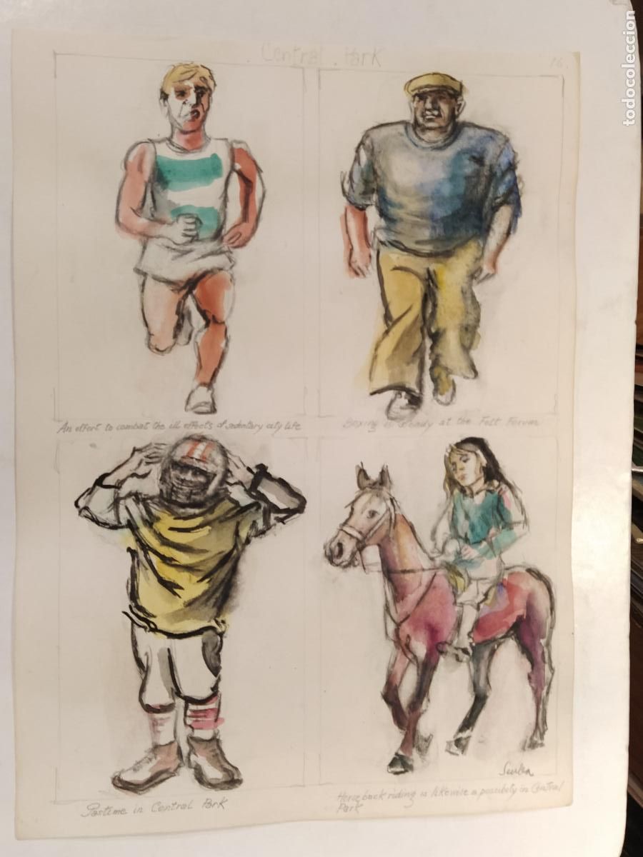 Arte: SEUBA - DIBUJO ORIGINAL PINTADO Y COLOREADO A MANO - CENTRAL PARK - NEW YORK'S TYPES