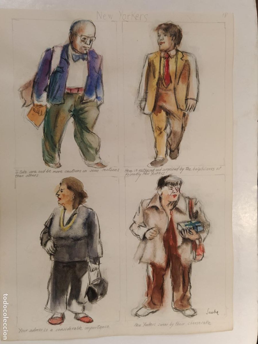 Arte: SEUBA - DIBUJO ORIGINAL PINTADO Y COLOREADO A MANO - NEW YORKERS - NEW YORK'S TYPES