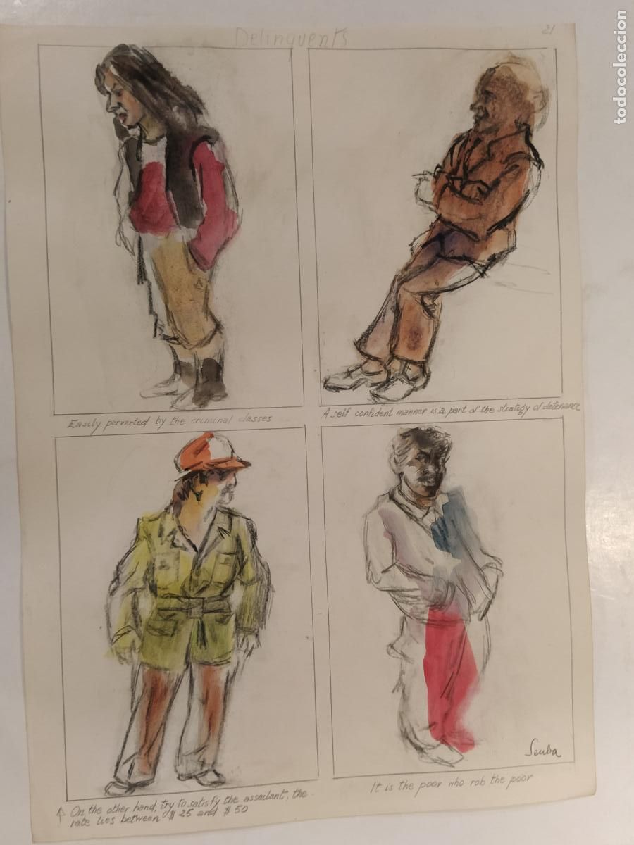 Arte: SEUBA - DIBUJO ORIGINAL PINTADO Y COLOREADO A MANO - DELINQUENTS - DELINCUENTES - NEW YORK'S TYPES