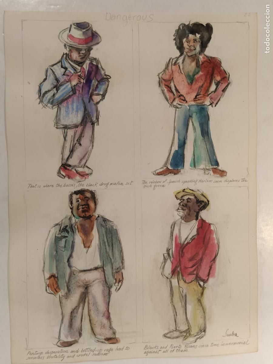 Arte: SEUBA - DIBUJO ORIGINAL PINTADO Y COLOREADO A MANO - DANGEROUS - MAFIA - NEW YORK'S TYPES
