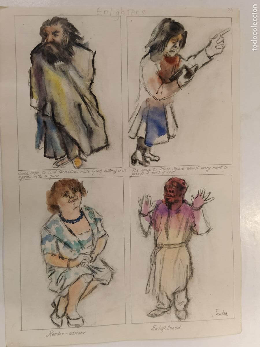 Arte: SEUBA - DIBUJO ORIGINAL PINTADO Y COLOREADO A MANO - ENGLISH TENS - NEW YORK'S TYPES