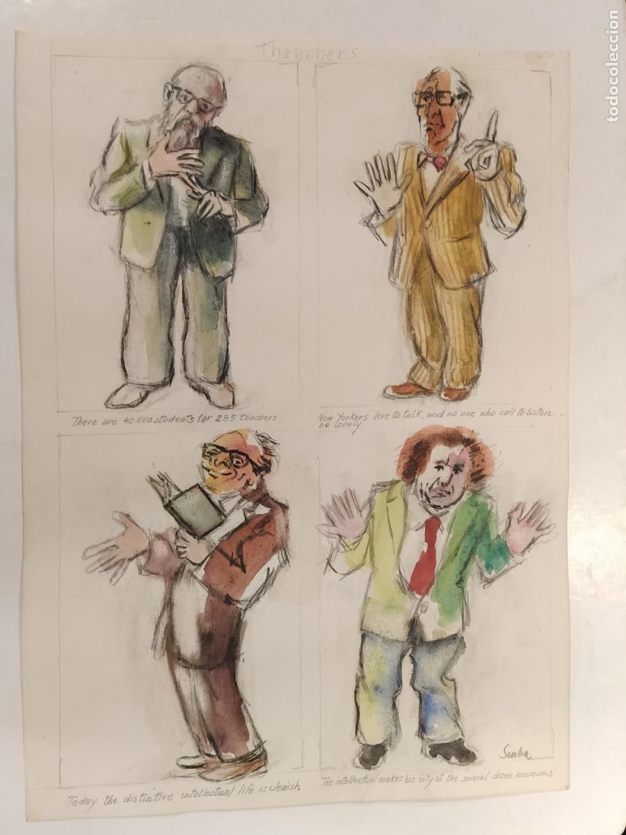 Arte: SEUBA - DIBUJO ORIGINAL PINTADO Y COLOREADO A MANO - TEACHERS - PROFESORES - NEW YORK'S TYPES