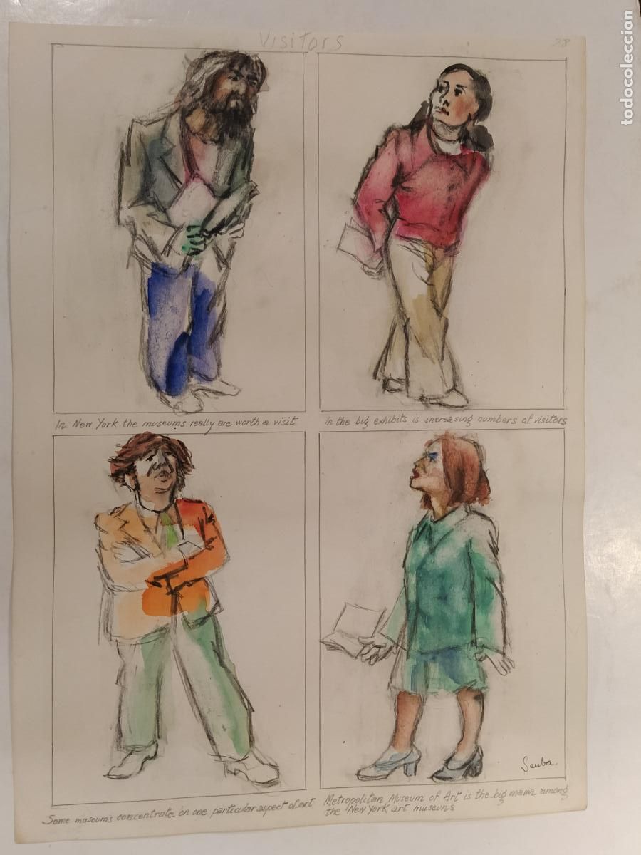 Arte: SEUBA - DIBUJO ORIGINAL PINTADO Y COLOREADO A MANO - VISITORS - TURISTAS - NEW YORK'S TYPES