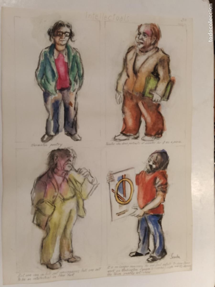 Arte: SEUBA - DIBUJO ORIGINAL PINTADO Y COLOREADO A MANO - INTELLECTUALS - INTELECTUALES- NEW YORK'S TYPES