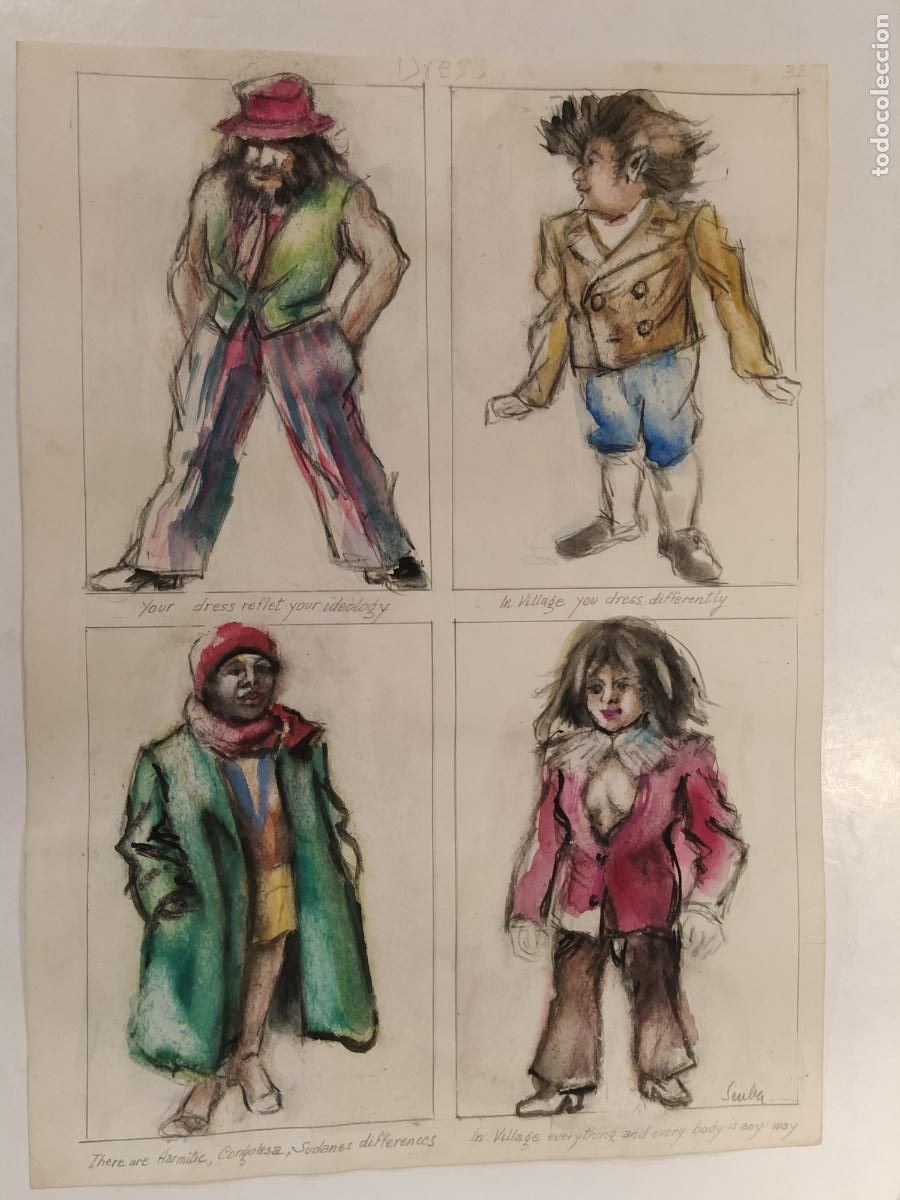 Arte: SEUBA - DIBUJO ORIGINAL PINTADO Y COLOREADO A MANO - DRESS - MODA - NEW YORK'S TYPES