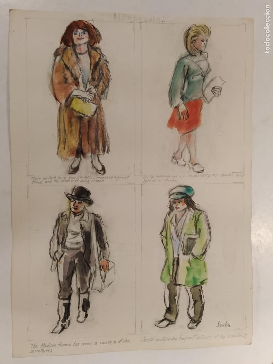Arte: SEUBA - DIBUJO ORIGINAL PINTADO Y COLOREADO A MANO - MANNEQUINS - MODELOS - NEW YORK'S TYPES