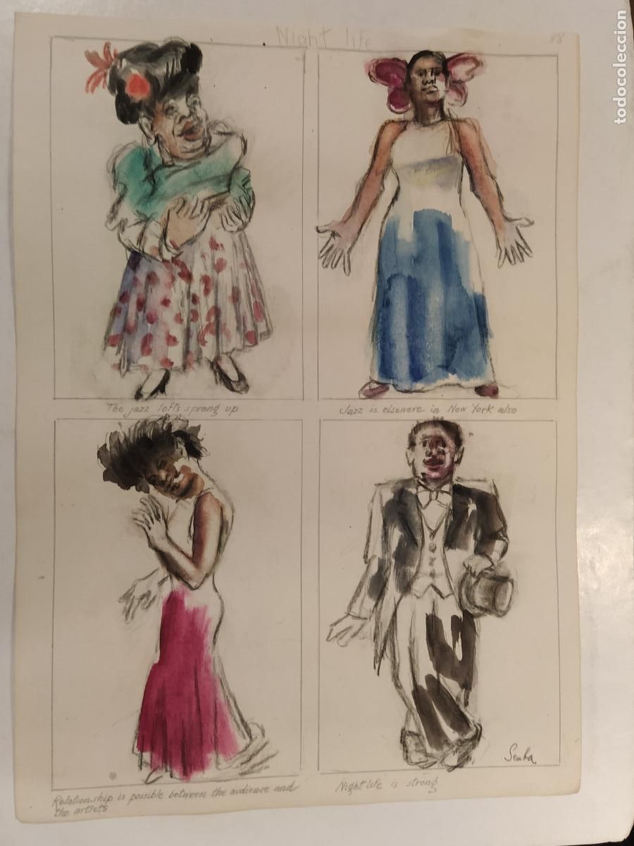 Arte: SEUBA - DIBUJO ORIGINAL PINTADO Y COLOREADO A MANO - NIGHT LIFE - VIDA NOCTURNA - NEW YORK'S TYPES