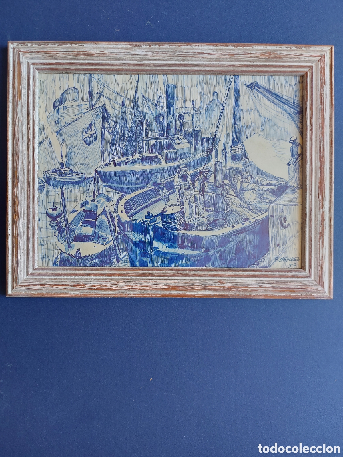 Arte: PEDRO M&Eacute;NDEZ &rdquo;PESCADORES AMARRANDO EL BARCO&rdquo; 1957