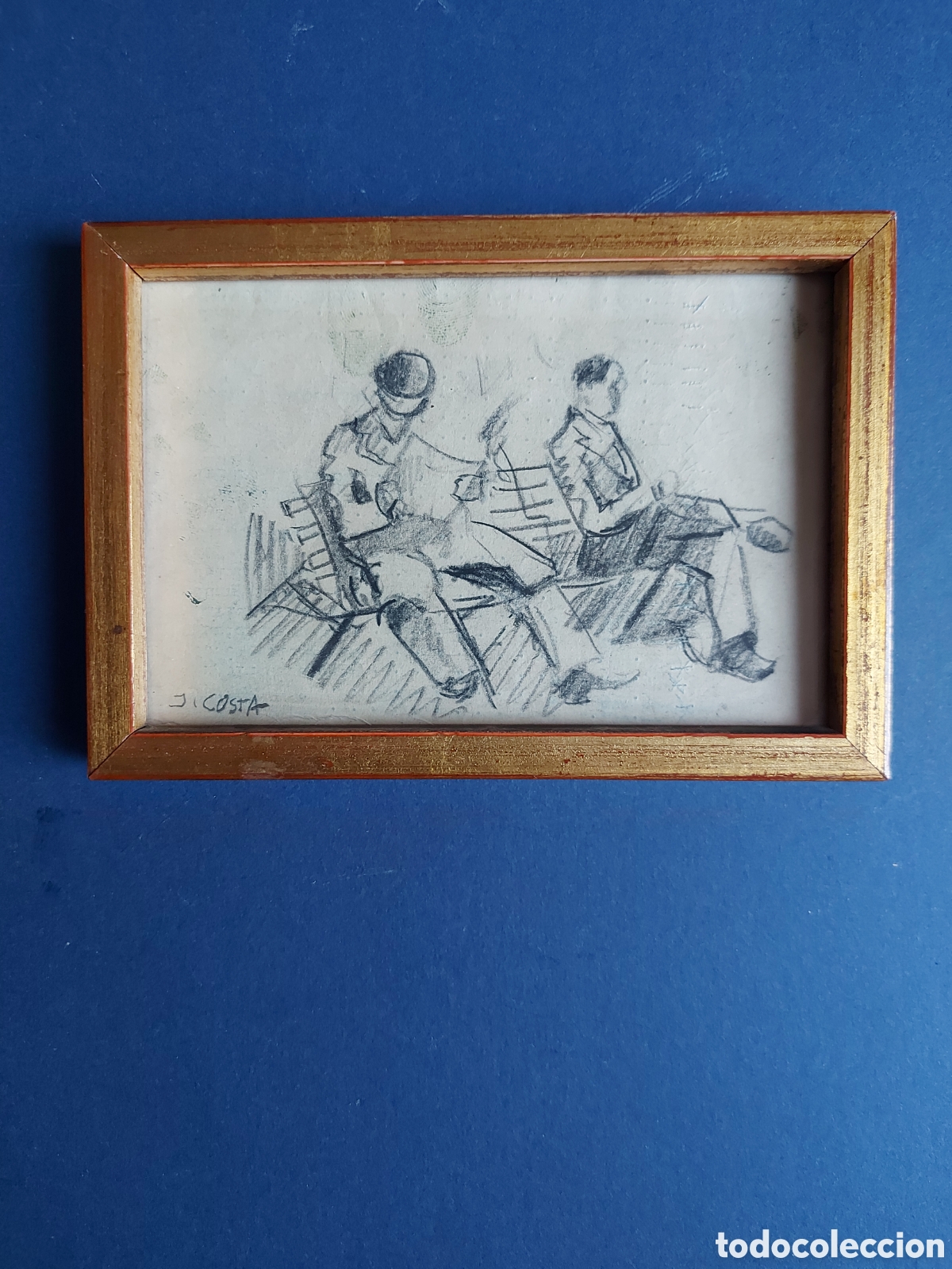 Art: J. COSTA &rdquo;BOCETO PERSONAJES SENTADOS EN EL PARQUE&rdquo; DIBUJO EPOCA