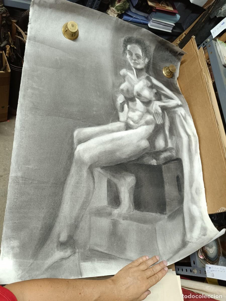 Arte: ANTIGUO GRAN DIBUJO SOBRE TELA DE MUJER DESNUDA, EROTICO, FIRMADO -BAS
