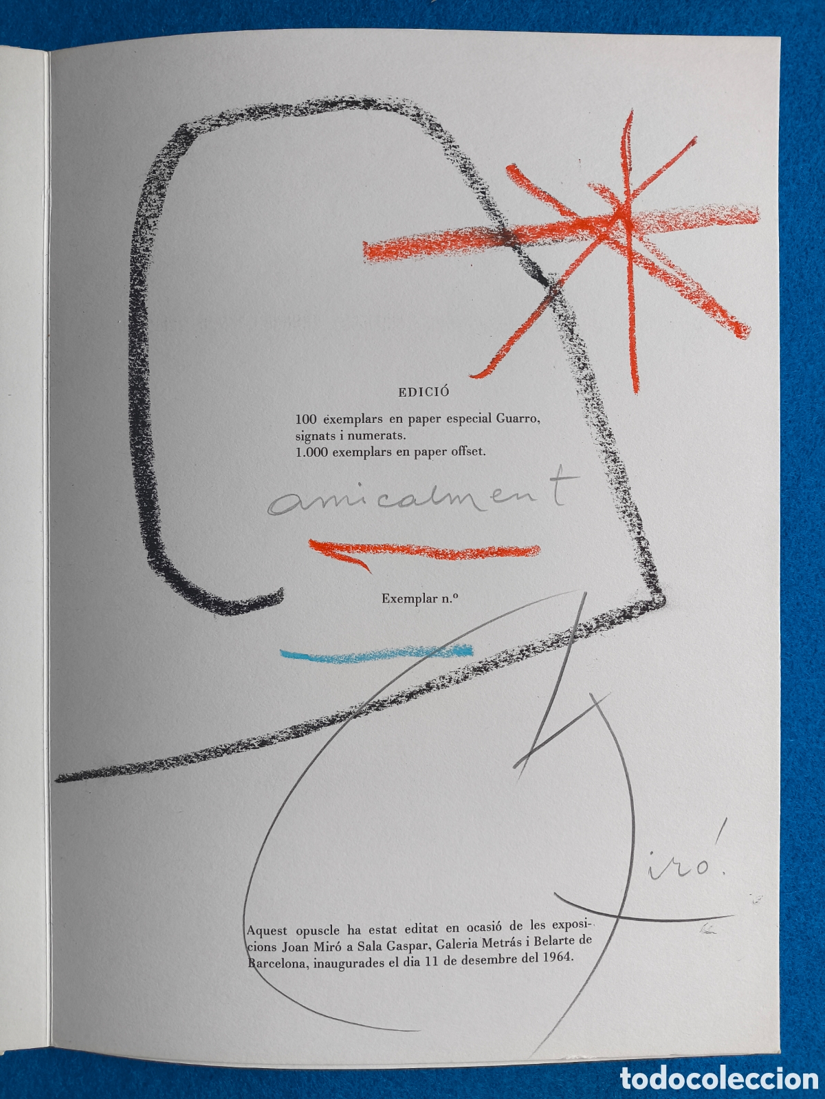 Arte: MIR&Oacute; OBRA IN&Egrave;DITA SIGNED LIMITED EDITION BARCELONA 1964