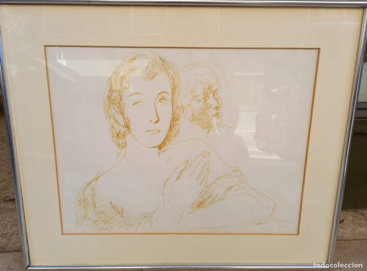 Kunst: dibujo -retrato original de Pere Pruna -realizado directamente a tinta titulado figura 1973