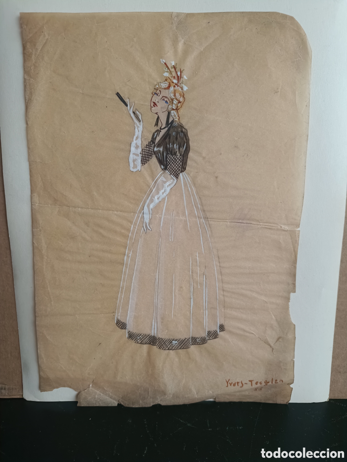 Arte: DIBUJO ORIGINAL FIRMADO YVARS-TECGLEN 1953- FIGURA FEMENINA 24x35 cm
