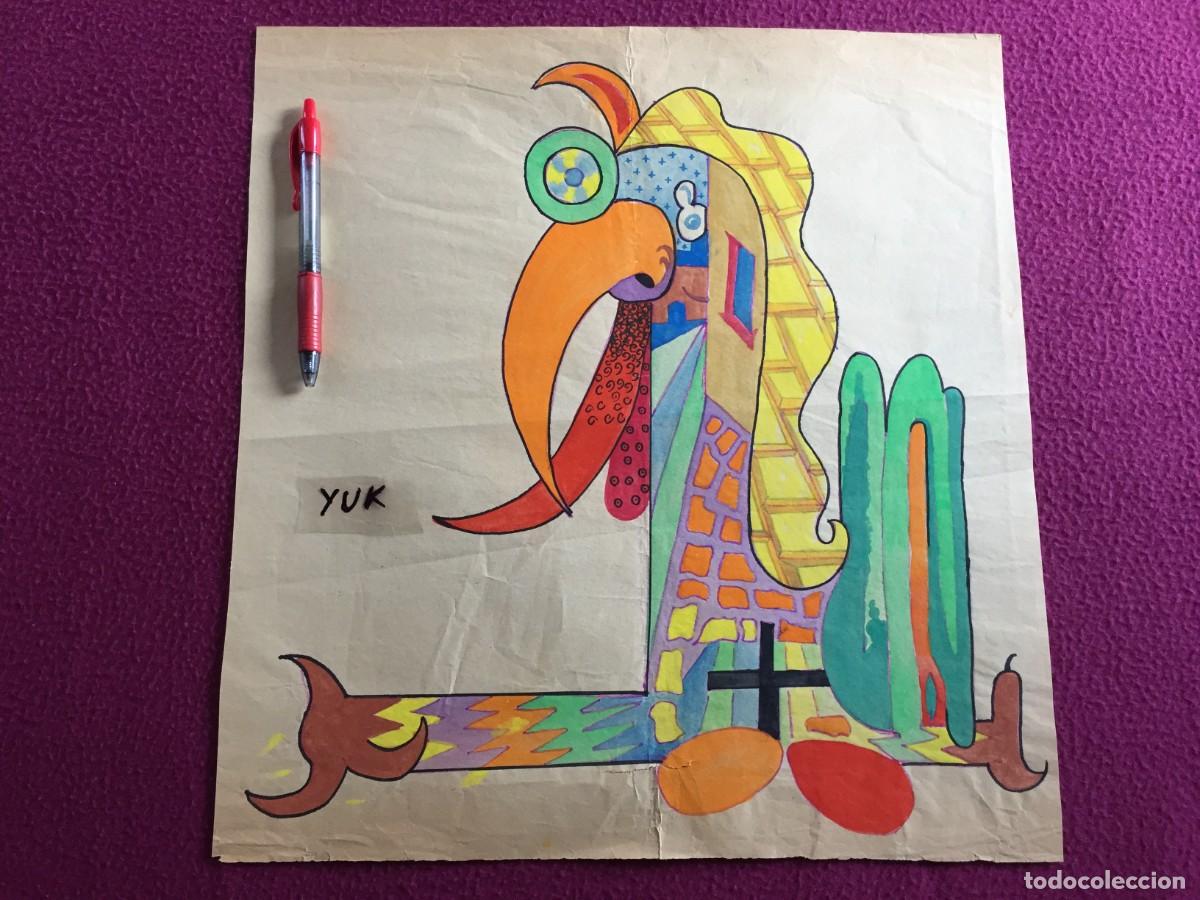 Arte: ANTIGUO DIBUJO DE ESTILO CUBISTA DE UN LORO - A&Ntilde;OS 50/60 - SIN FIRMA - 40 X 38 CM